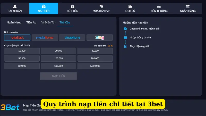 Quy trình nạp tiền chi tiết tại 3bet
